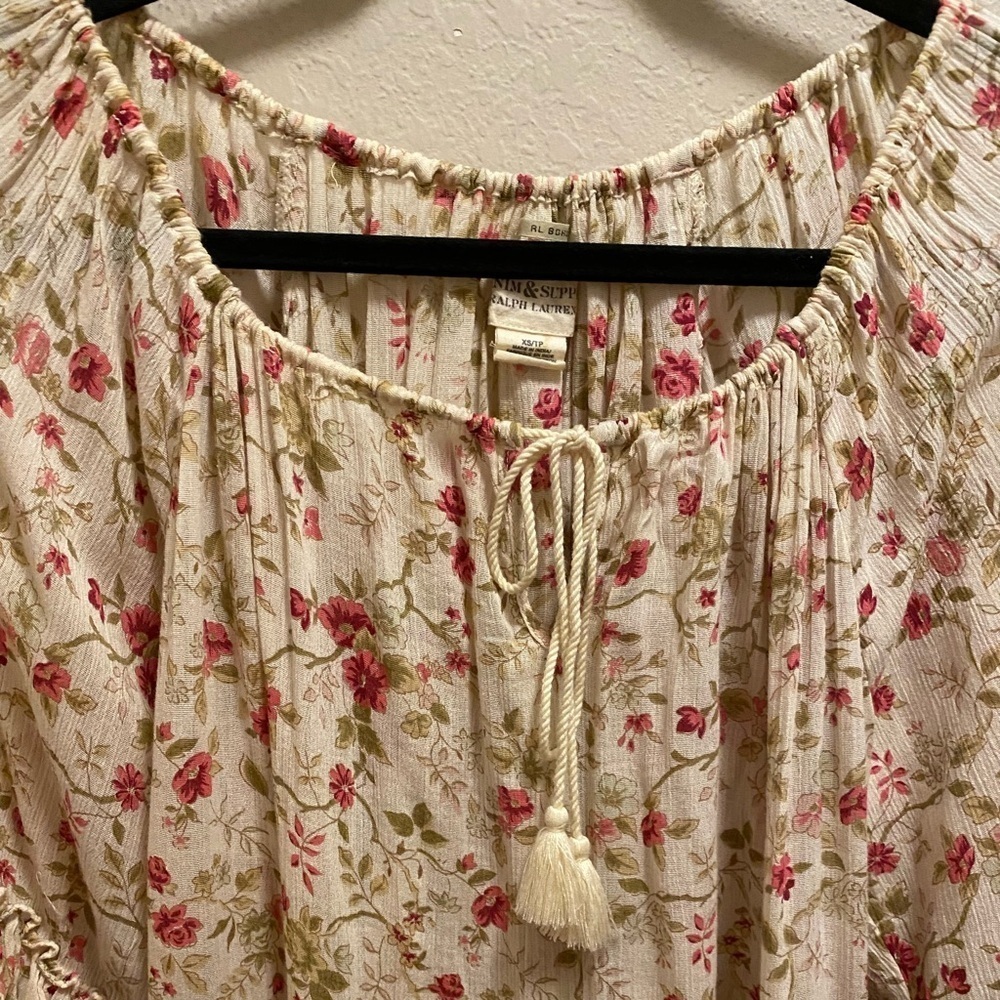 Denim & Supply Ralph Lauren Floral Boho Cottagecore Ruffle Detail Blouse Size XS - Picture 2 of 9